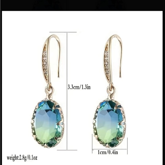 Gold with Green and Blue Ombré Stone Rhinestone Accent Drop Earrings - Picture 8 of 8